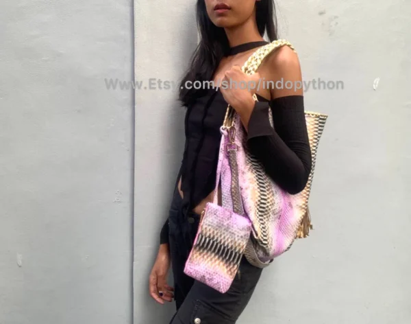 Pink Python Hobo Bag