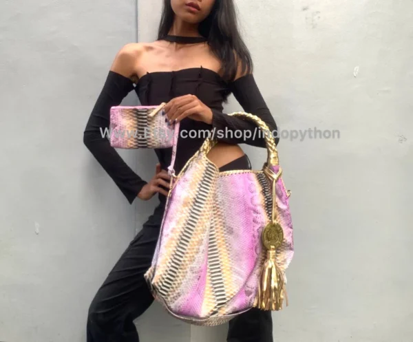 Pink Python Hobo Bag