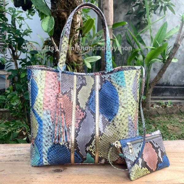 Rainbow Python Tote Handbag