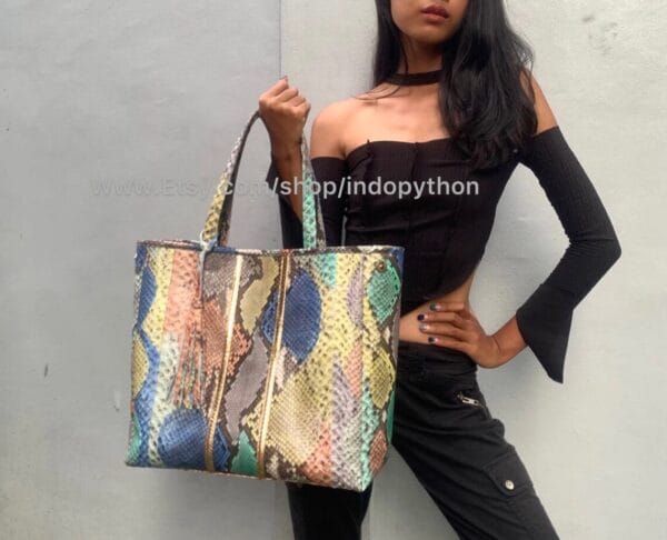 Rainbow Python Tote Handbag