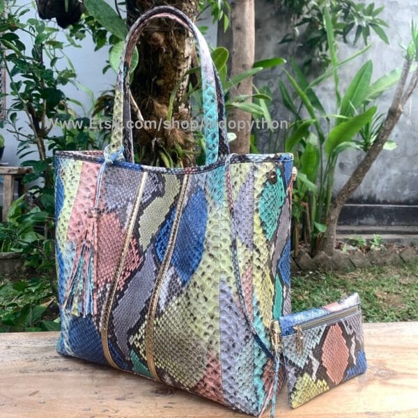 Rainbow Python Tote Handbag