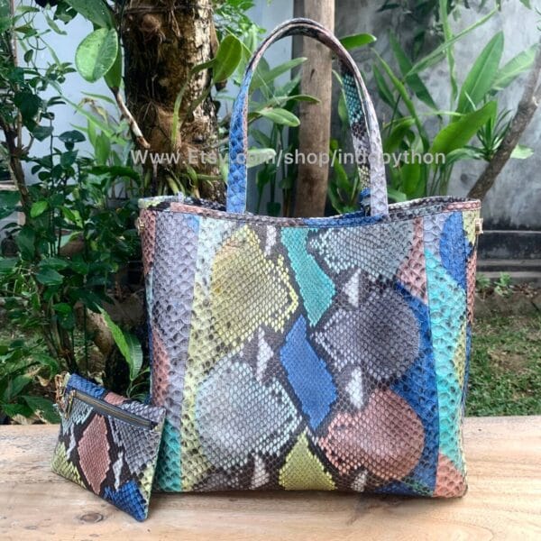 Rainbow Python Tote Handbag