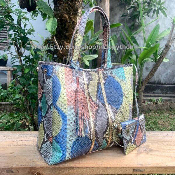 Rainbow Python Tote Handbag