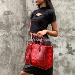 Red Python Leather Handbag