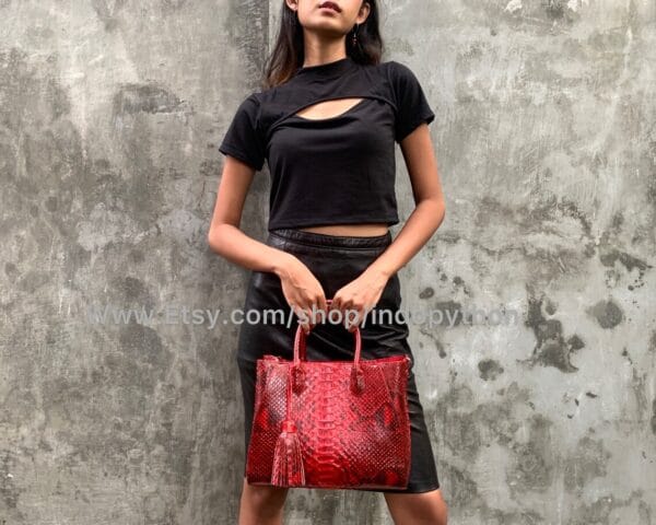 Red Python Leather Handbag