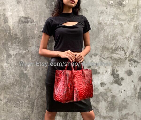 Red Python Leather Handbag