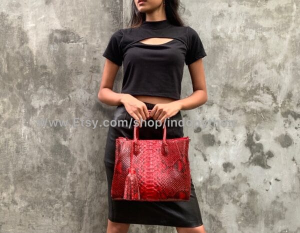 Red Python Leather Handbag