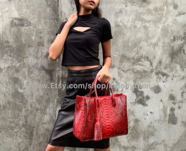 Red Python Leather Handbag