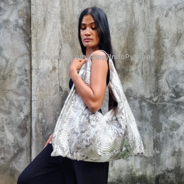 Silver Python Hobo Bag