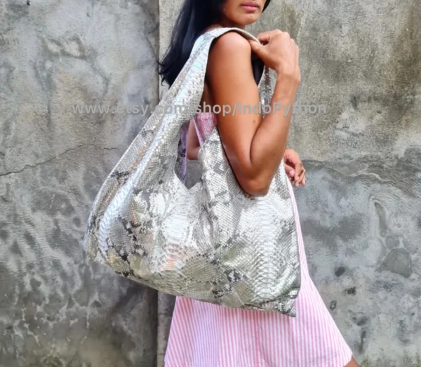 Silver Python Hobo Bag