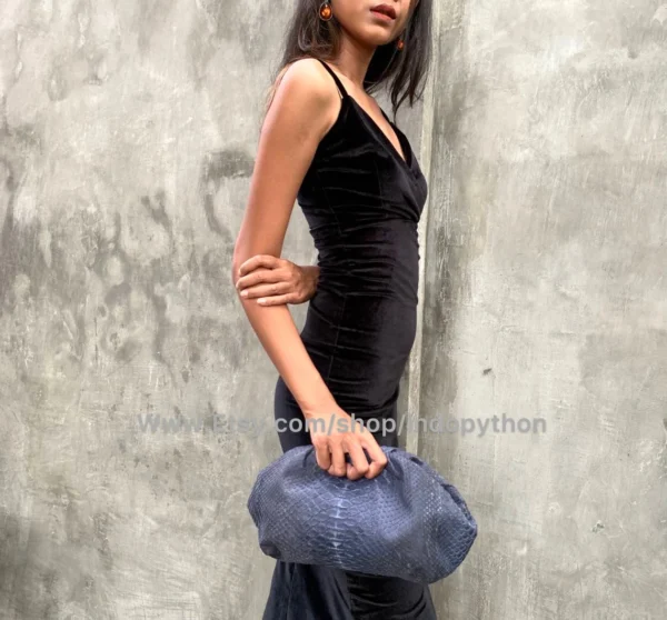 Elegant Blue Python Cloud Bag