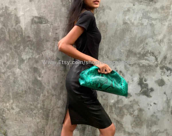 Vibrant Green Python Cloud Bag