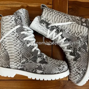 Black Python Leather Combat Boots
