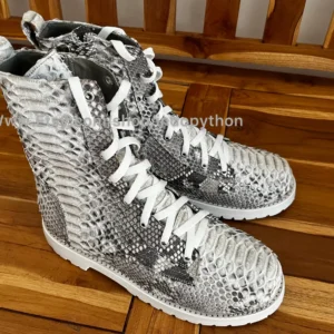 Black Python Leather Combat Boots