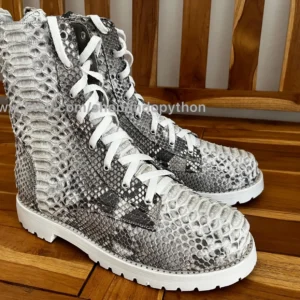 Black Python Leather Combat Boots