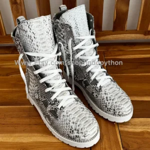Black Python Leather Combat Boots