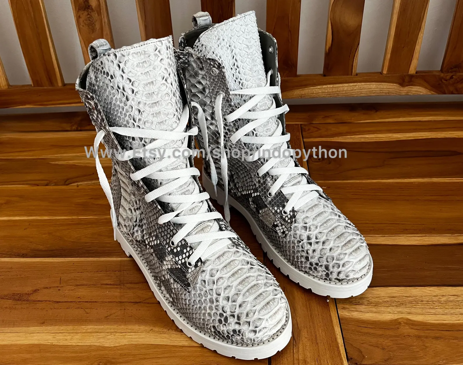 Black Python Leather Combat Boots