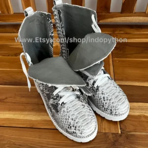 Black Python Leather Combat Boots