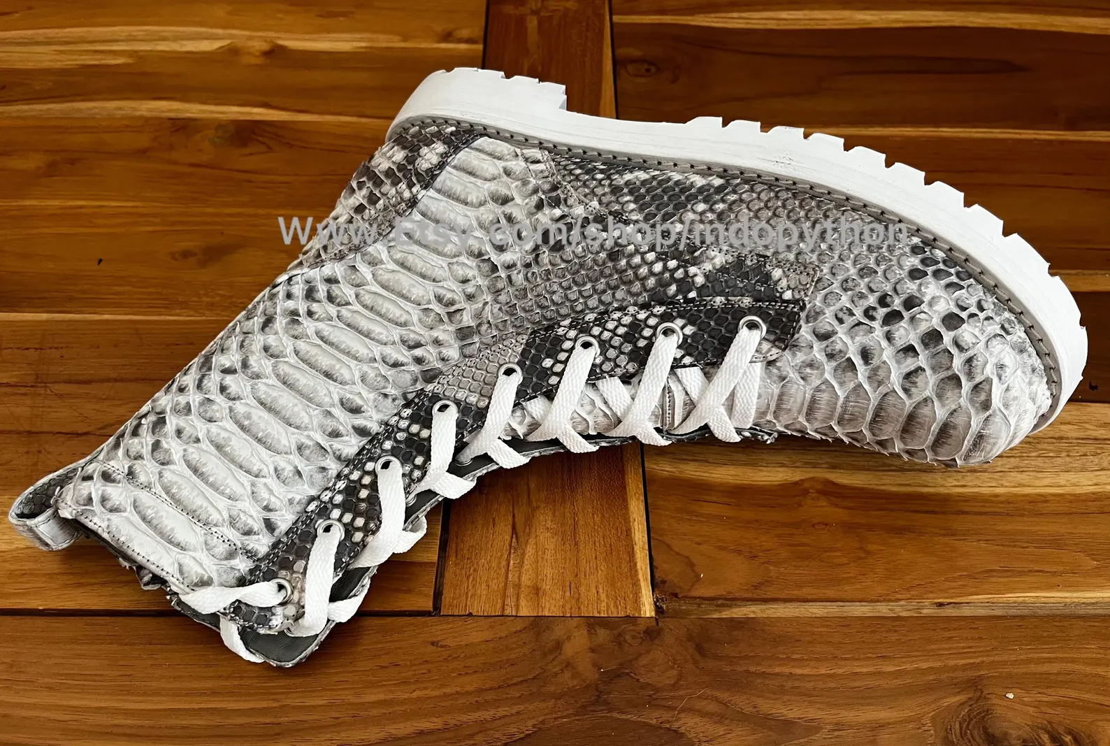 Black Python Leather Combat Boots