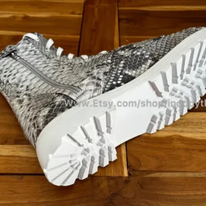 Black Python Leather Combat Boots