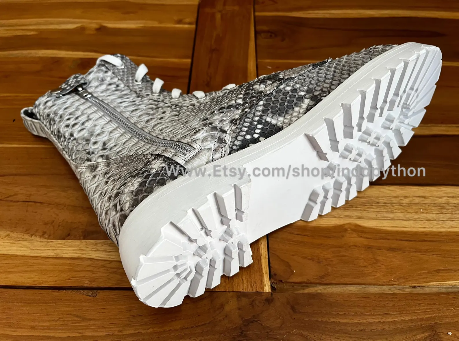 Black Python Leather Combat Boots