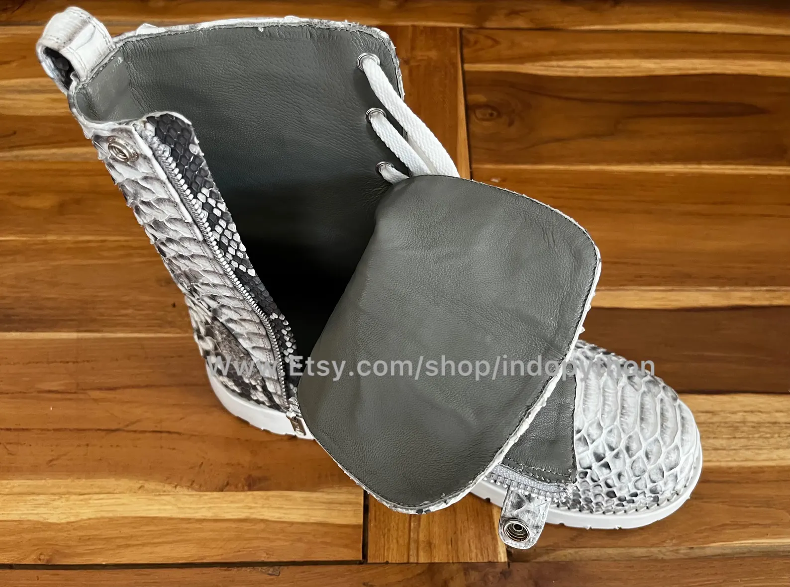 Black Python Leather Combat Boots