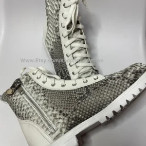 Black & White Python Leather Ankle Boots 1