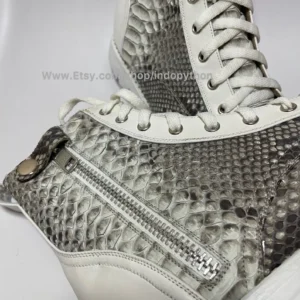 Black & White Python Leather Ankle Boots 1