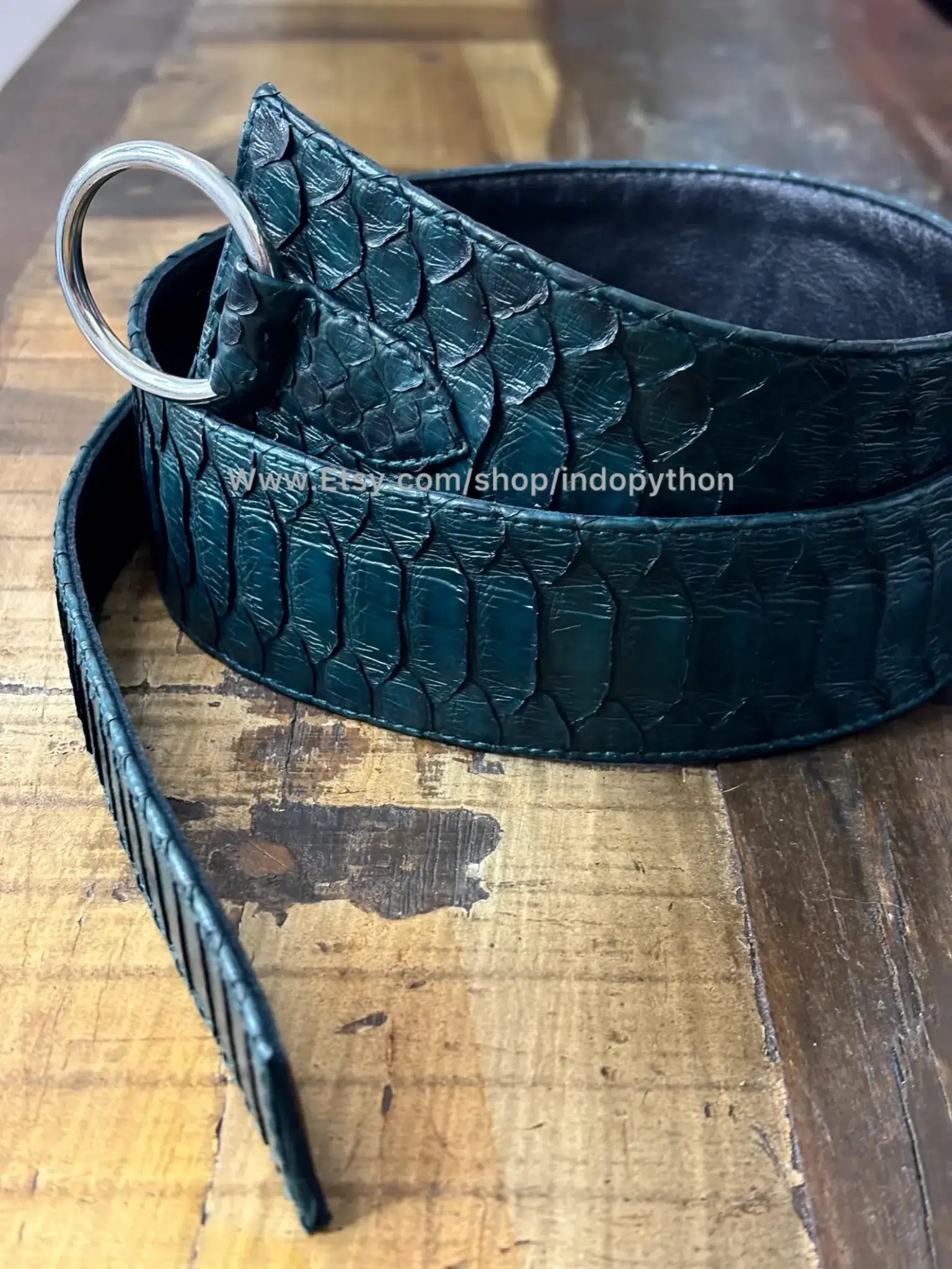 Dark Green Python Leather Waist Belt