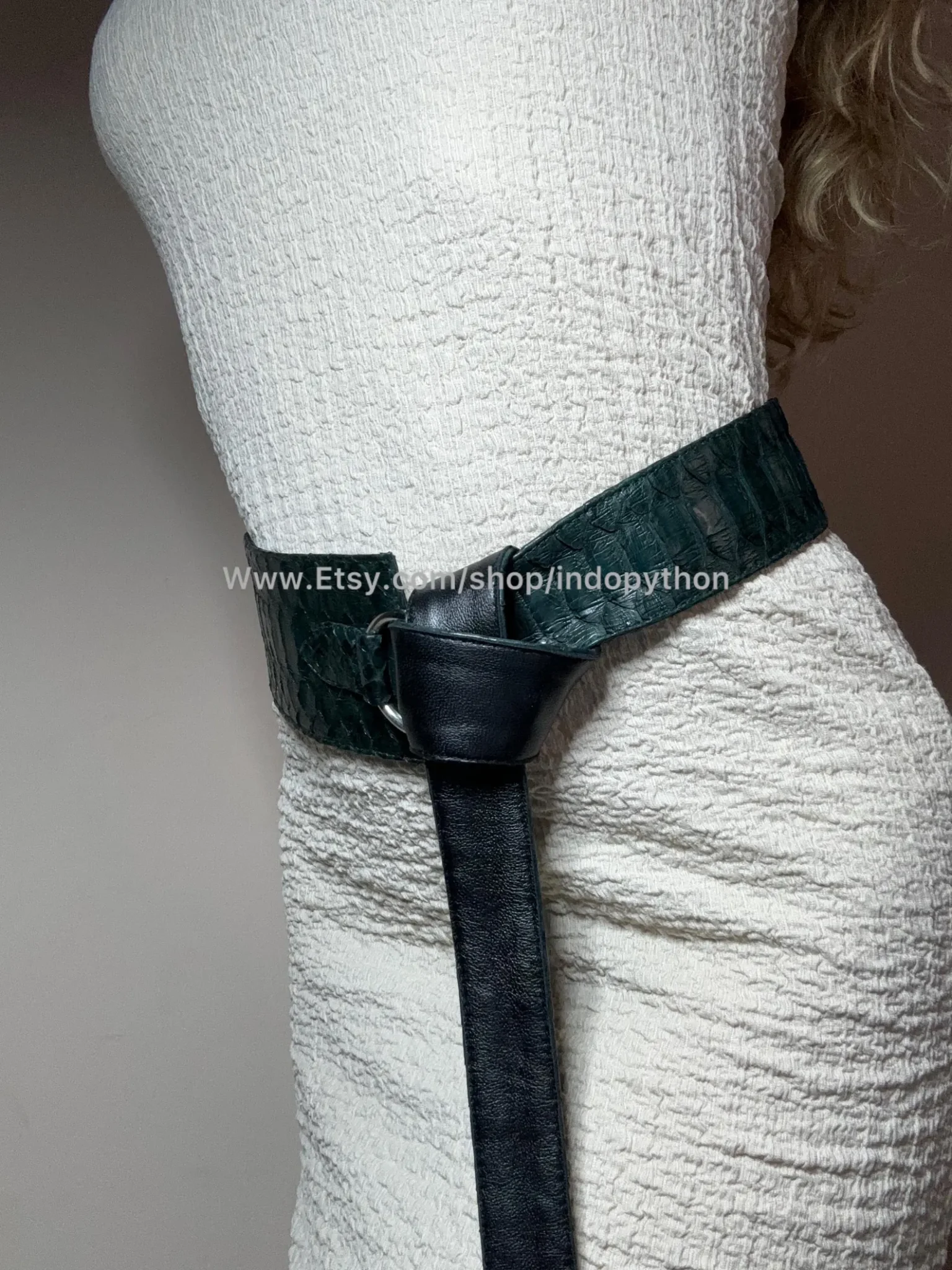 Dark Green Python Leather Waist Belt