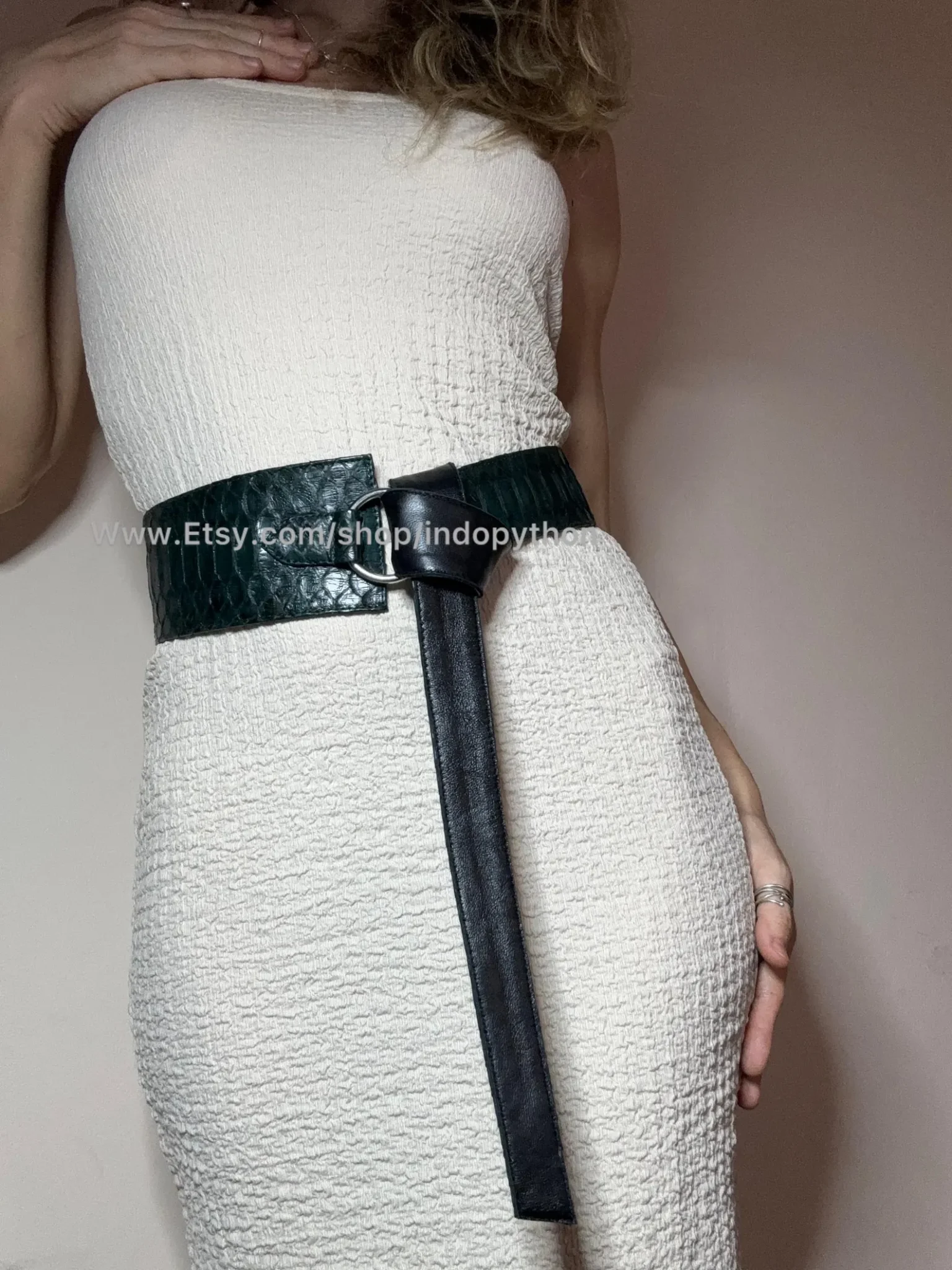 Dark Green Python Leather Waist Belt