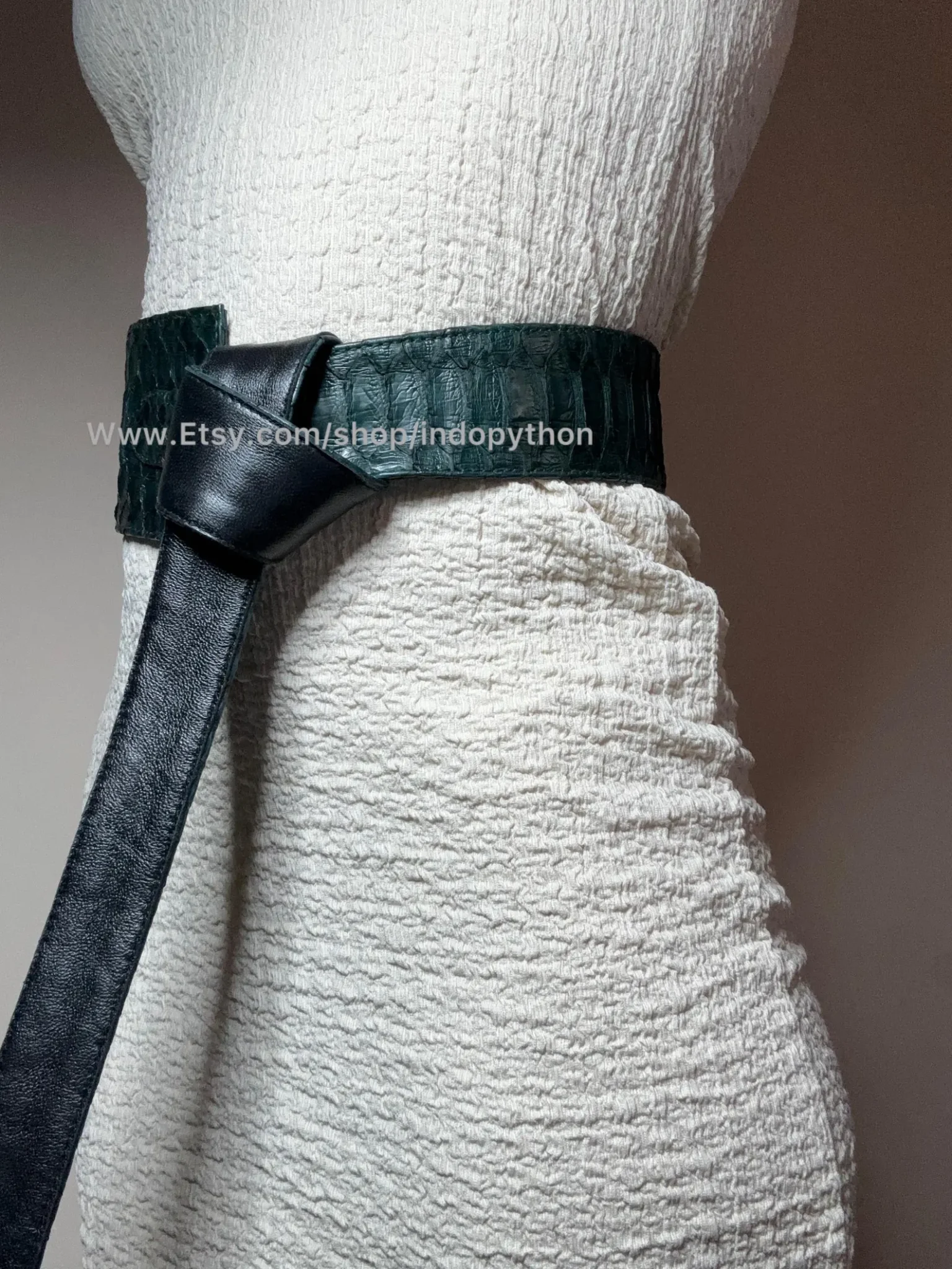 Dark Green Python Leather Waist Belt