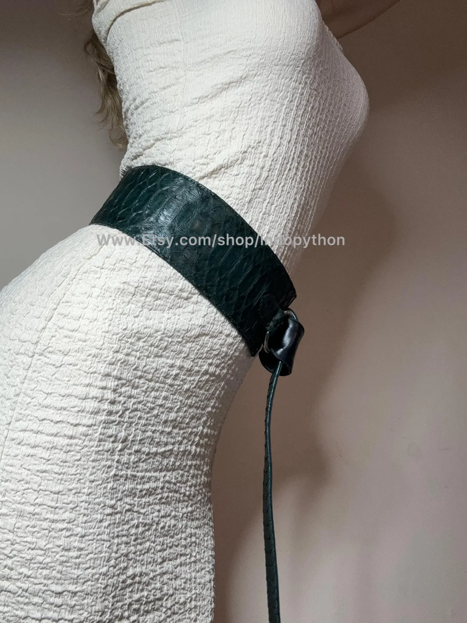 Dark Green Python Leather Waist Belt