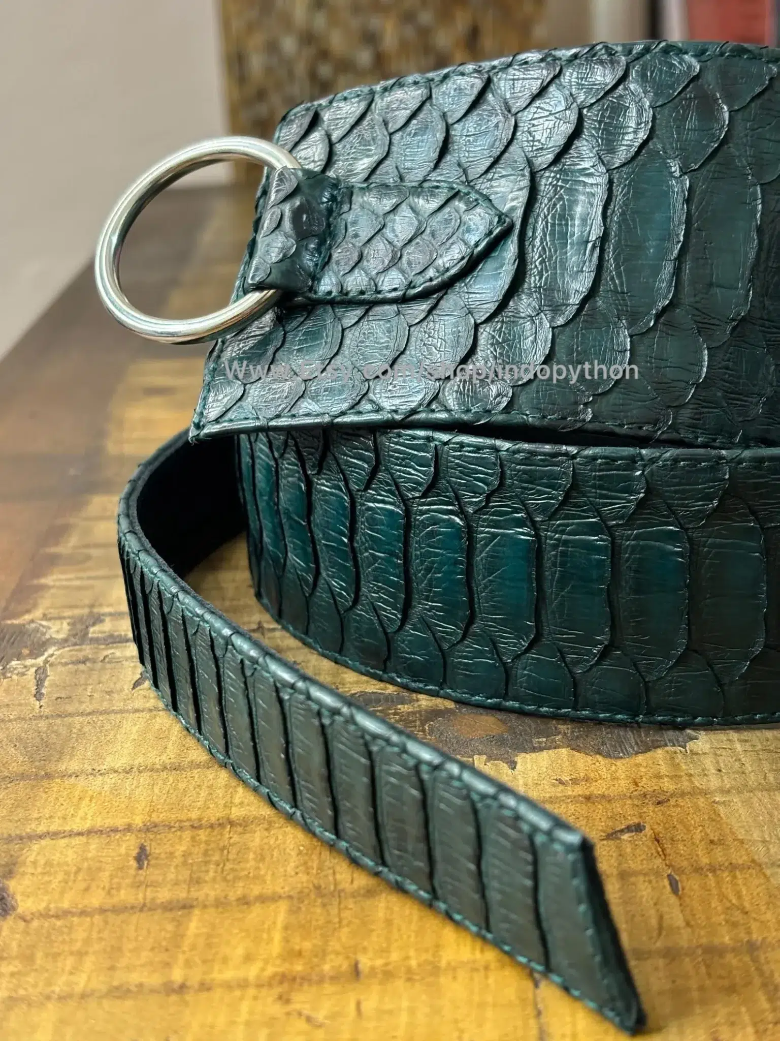 Dark Green Python Leather Waist Belt