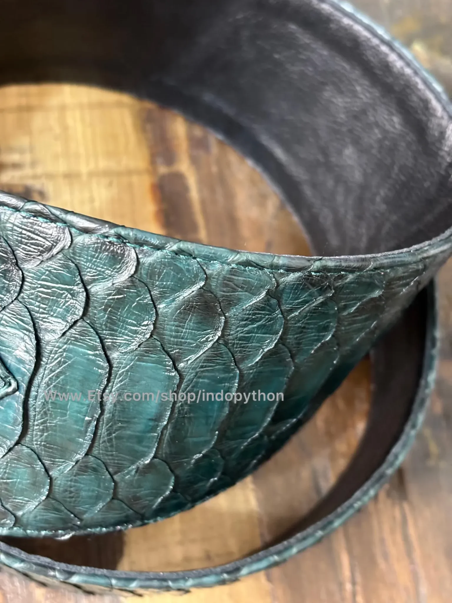 Dark Green Python Leather Waist Belt