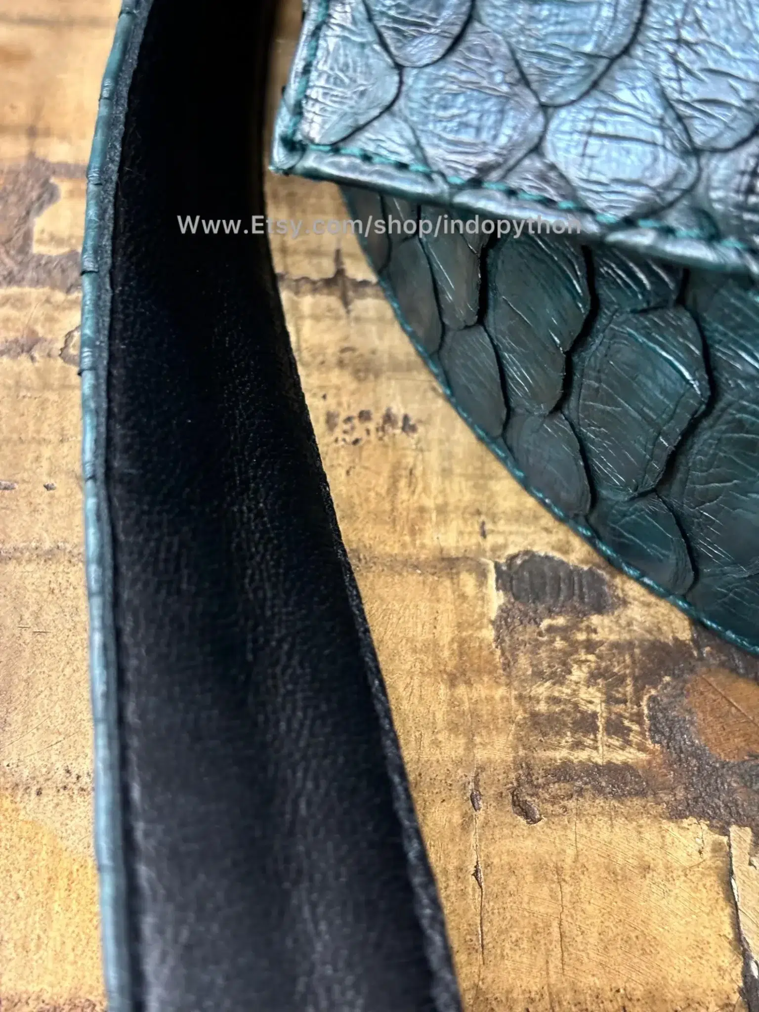 Dark Green Python Leather Waist Belt