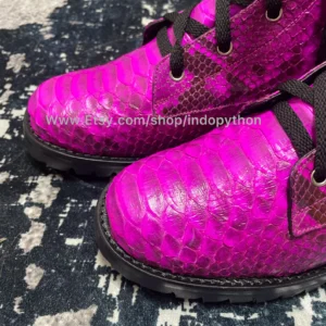 fuchsia-python-leather-combat-boots
