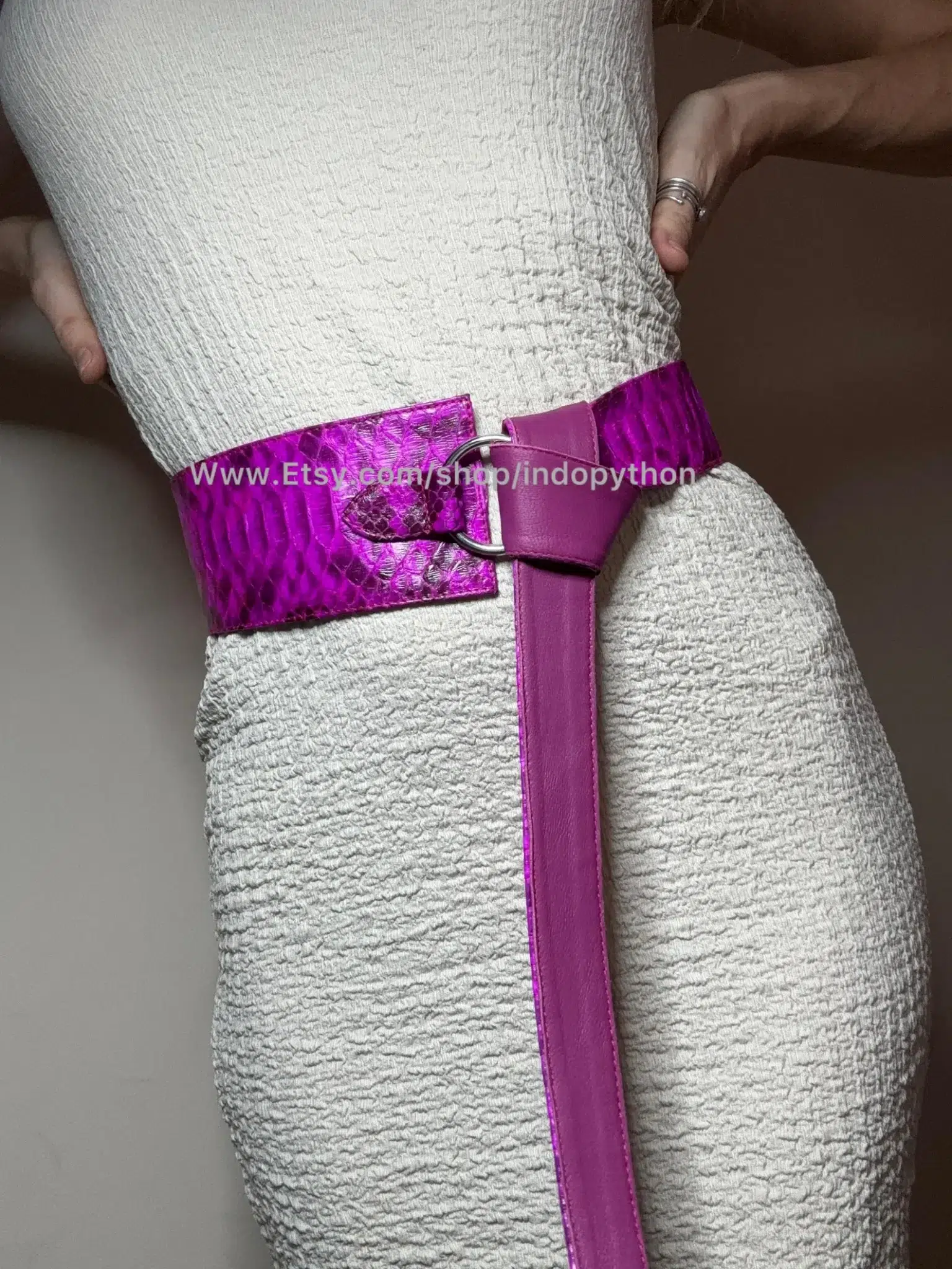 Fuchsia Python Leather Waist Belt