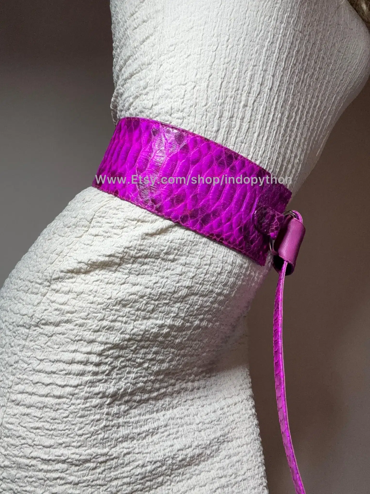 Fuchsia Python Leather Waist Belt