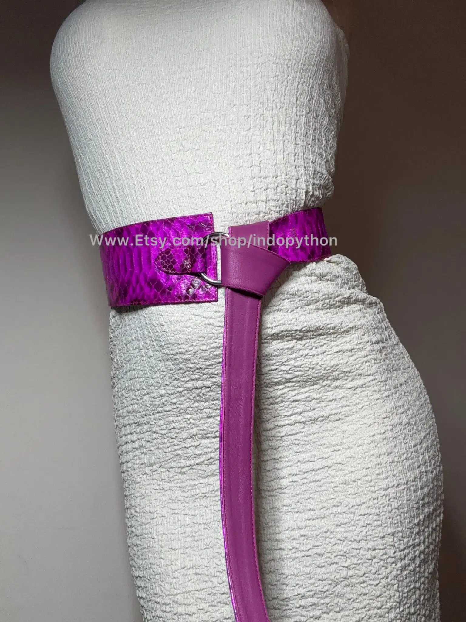 Fuchsia Python Leather Waist Belt