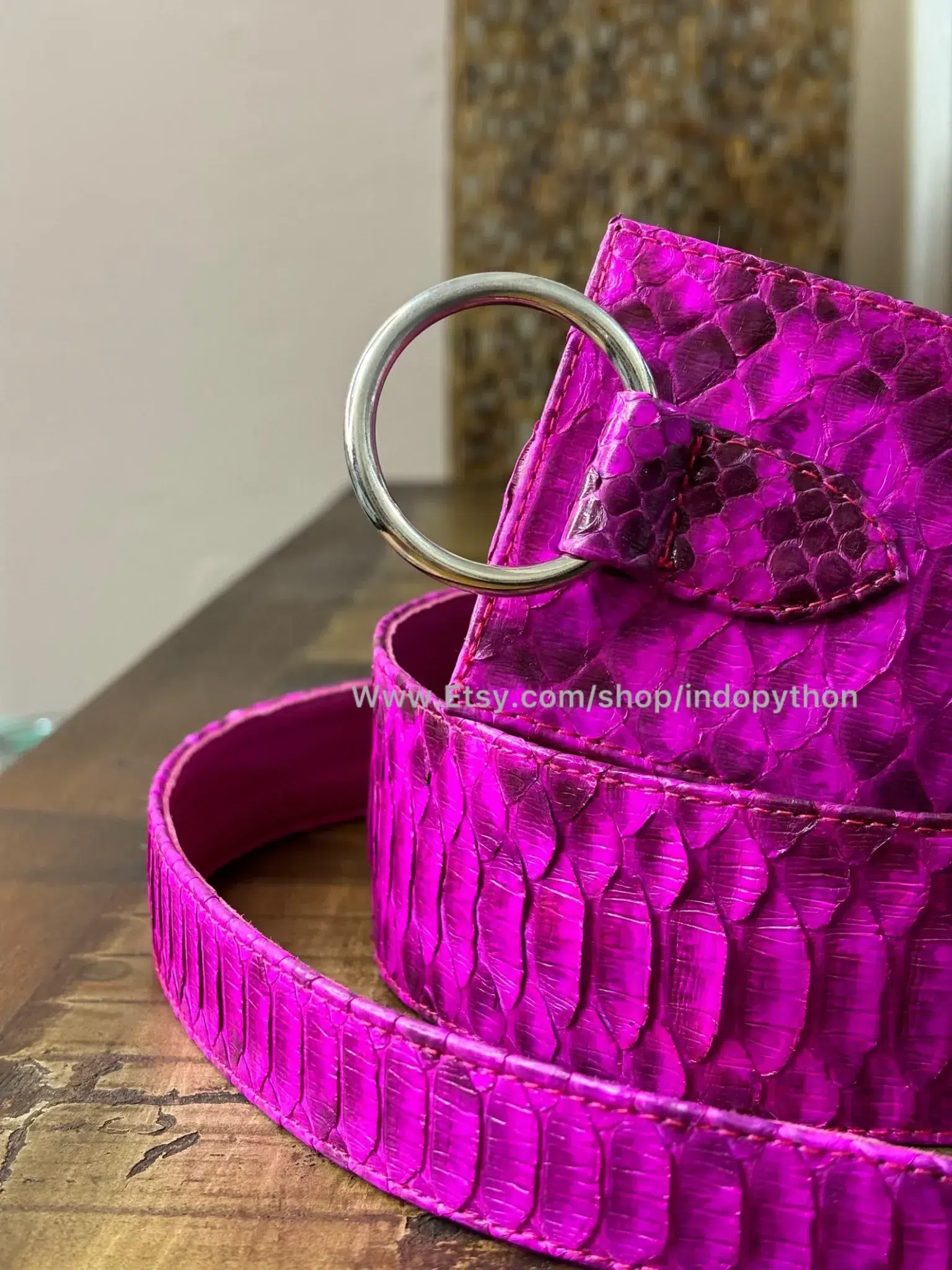 Fuchsia Python Leather Waist Belt
