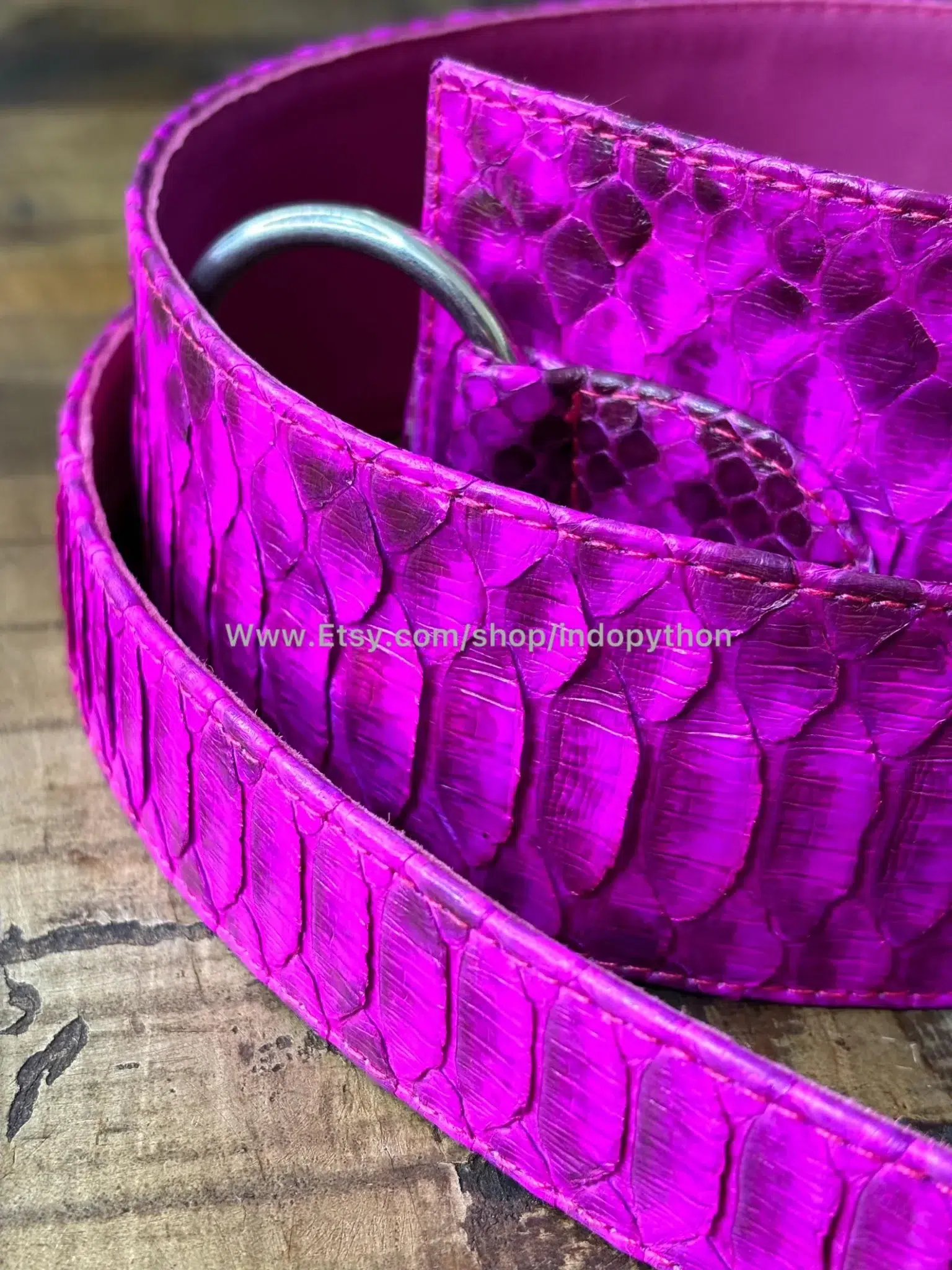 Fuchsia Python Leather Waist Belt