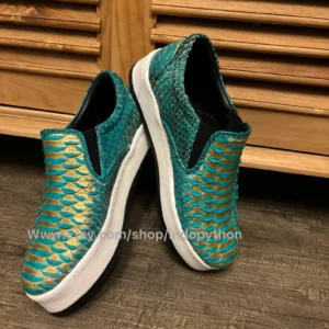 Green Gold Python Leather Slip-On Sneakers