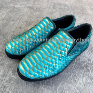 Green Gold Python Leather Slip-On Sneakers