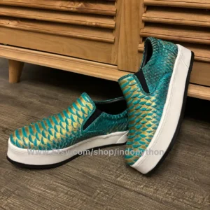 Green Gold Python Leather Slip-On Sneakers