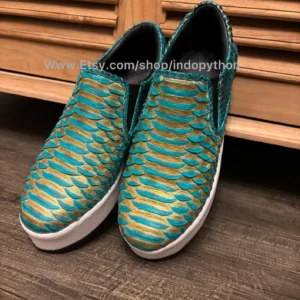 Green Gold Python Leather Slip-On Sneakers