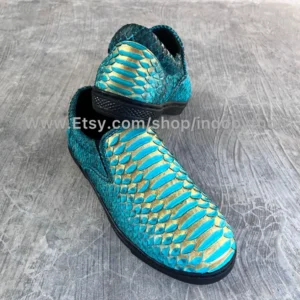 Green Gold Python Leather Slip-On Sneakers
