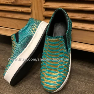 Green Gold Python Leather Slip-On Sneakers