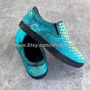 Green Gold Python Leather Slip-On Sneakers