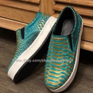 Green Gold Python Leather Slip-On Sneakers